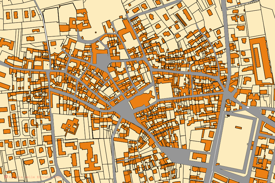 Plan cadastral du centre de Strambino : parcelles et bâtiments, cartographie de l'Agenzia delle Entrate