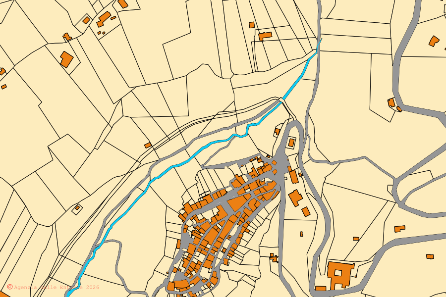 Plan cadastral du centre de Tarano : parcelles et bâtiments, cartographie de l'Agenzia delle Entrate