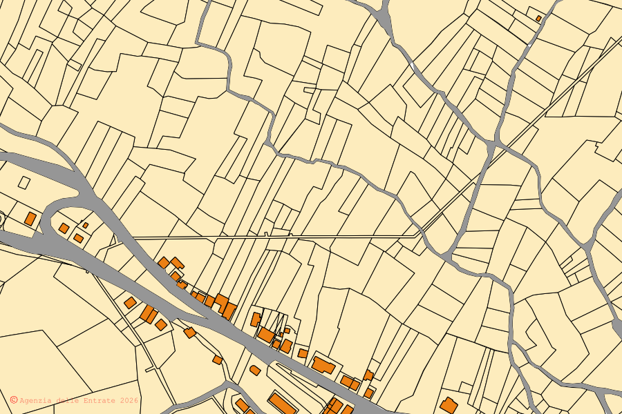 Plan cadastral du centre de Tavenna : parcelles et bâtiments, cartographie de l'Agenzia delle Entrate