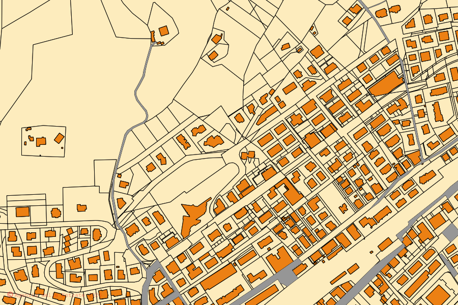 Plan cadastral du centre de Tolentino : parcelles et bâtiments, cartographie de l'Agenzia delle Entrate