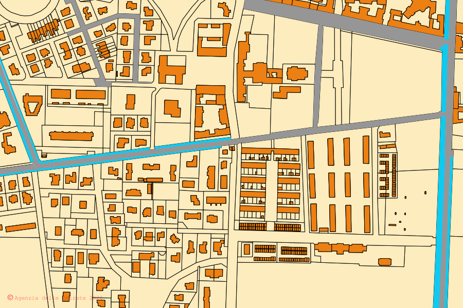 Plan cadastral du centre de Torviscosa : parcelles et bâtiments, cartographie de l'Agenzia delle Entrate