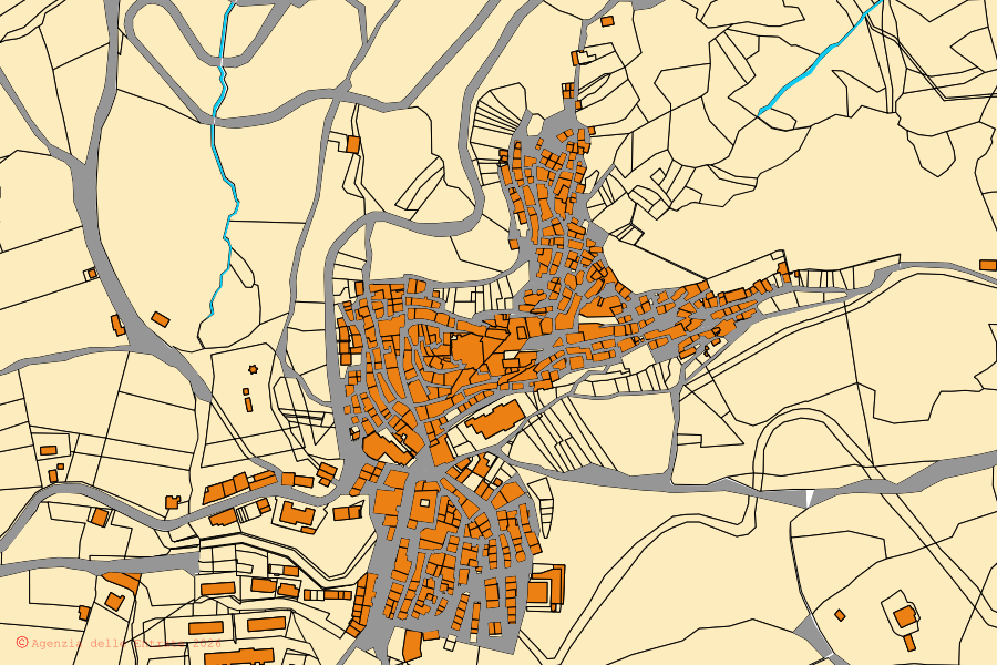 Plan cadastral du centre de Trivigno : parcelles et bâtiments, cartographie de l'Agenzia delle Entrate