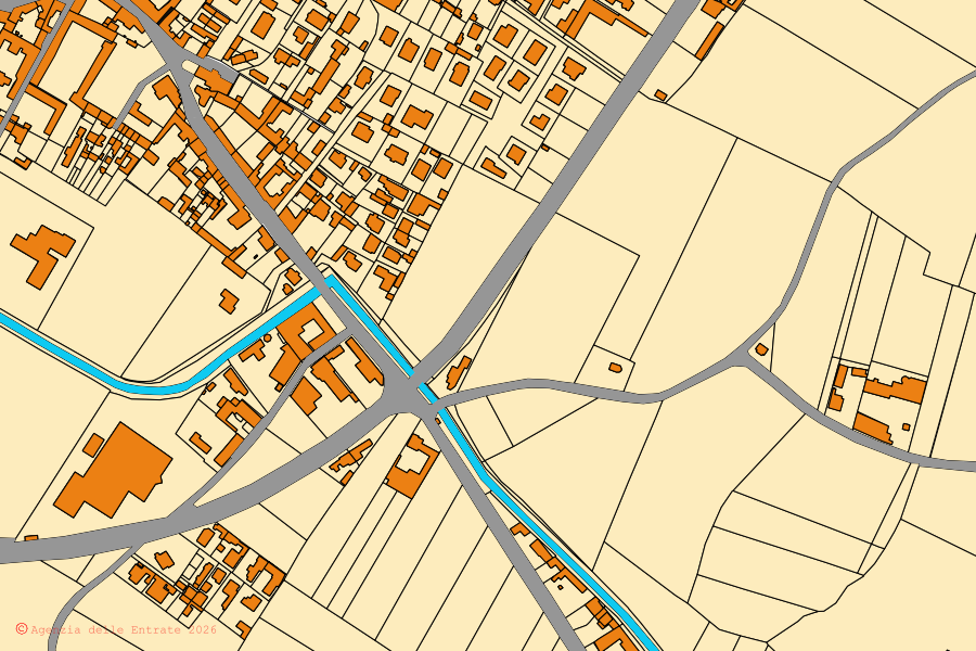 Plan cadastral du centre de Tronzano Vercellese : parcelles et bâtiments, cartographie de l'Agenzia delle Entrate