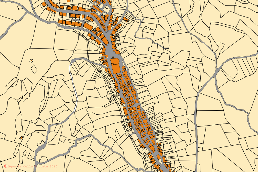 Plan cadastral du centre de Tufillo : parcelles et bâtiments, cartographie de l'Agenzia delle Entrate
