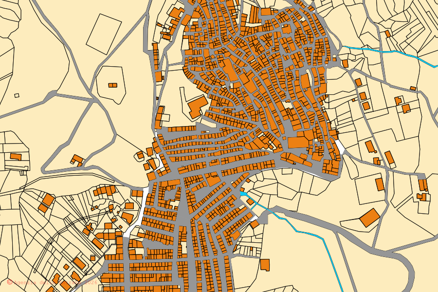 Plan cadastral du centre de Tusa : parcelles et bâtiments, cartographie de l'Agenzia delle Entrate