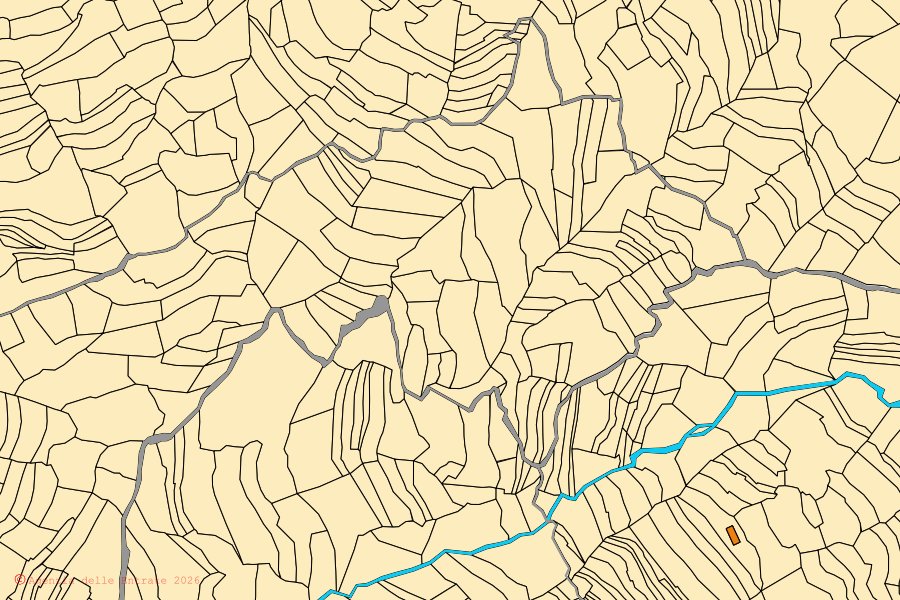 Plan cadastral du centre de Ulassai : parcelles et bâtiments, cartographie de l'Agenzia delle Entrate