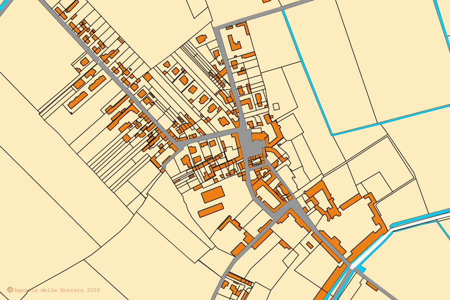 Plan cadastral du centre de Valeggio : parcelles et bâtiments, cartographie de l'Agenzia delle Entrate