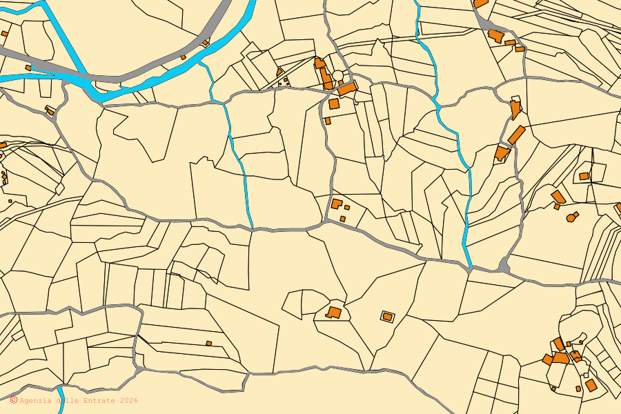 Plan cadastral du centre de Vallemaio : parcelles et bâtiments, cartographie de l'Agenzia delle Entrate