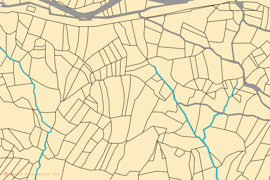 Plan cadastral du centre de Vastogirardi : parcelles et bâtiments, cartographie de l'Agenzia delle Entrate