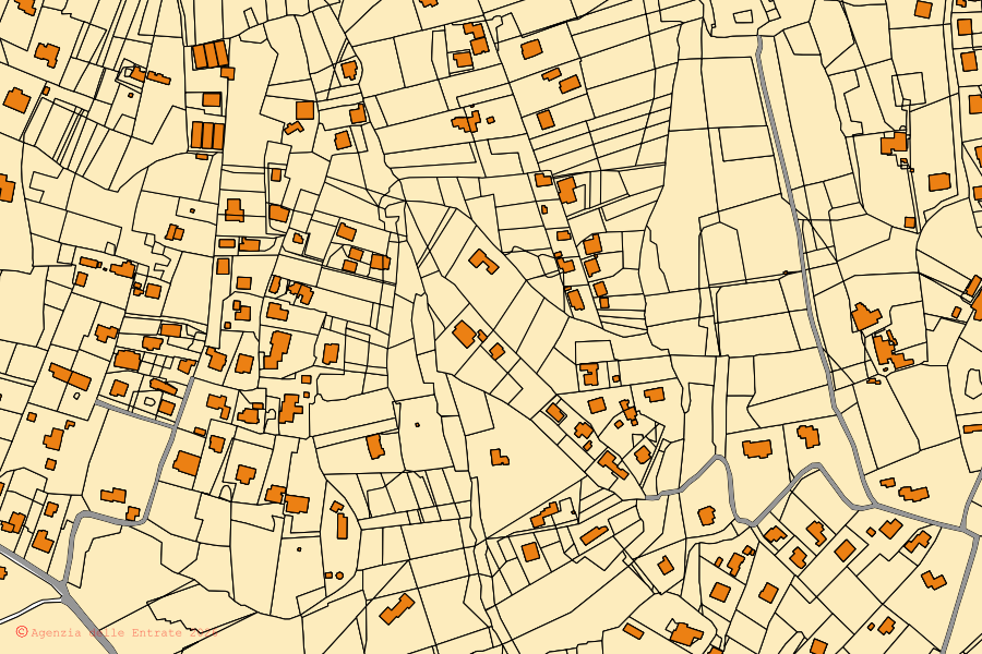 Plan cadastral du centre de Velletri : parcelles et bâtiments, cartographie de l'Agenzia delle Entrate