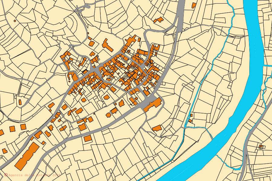 Plan cadastral du centre de Vidracco : parcelles et bâtiments, cartographie de l'Agenzia delle Entrate