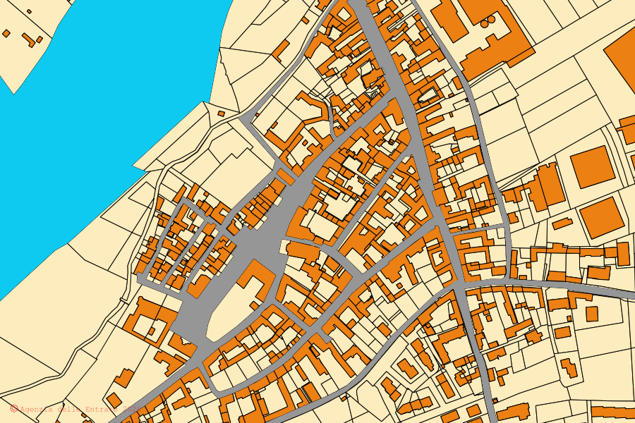 Plan cadastral du centre de Villafalletto : parcelles et bâtiments, cartographie de l'Agenzia delle Entrate