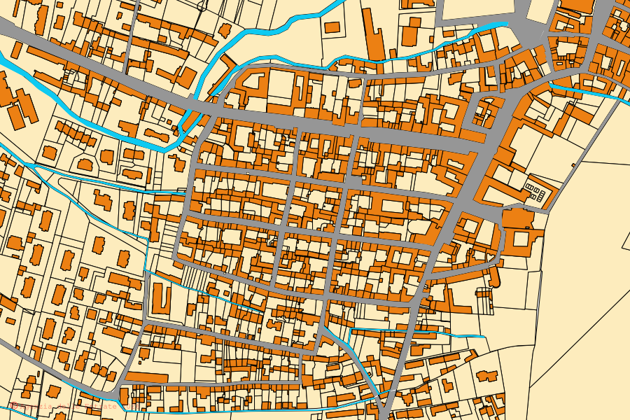 Plan cadastral du centre de Villafranca Piemonte : parcelles et bâtiments, cartographie de l'Agenzia delle Entrate
