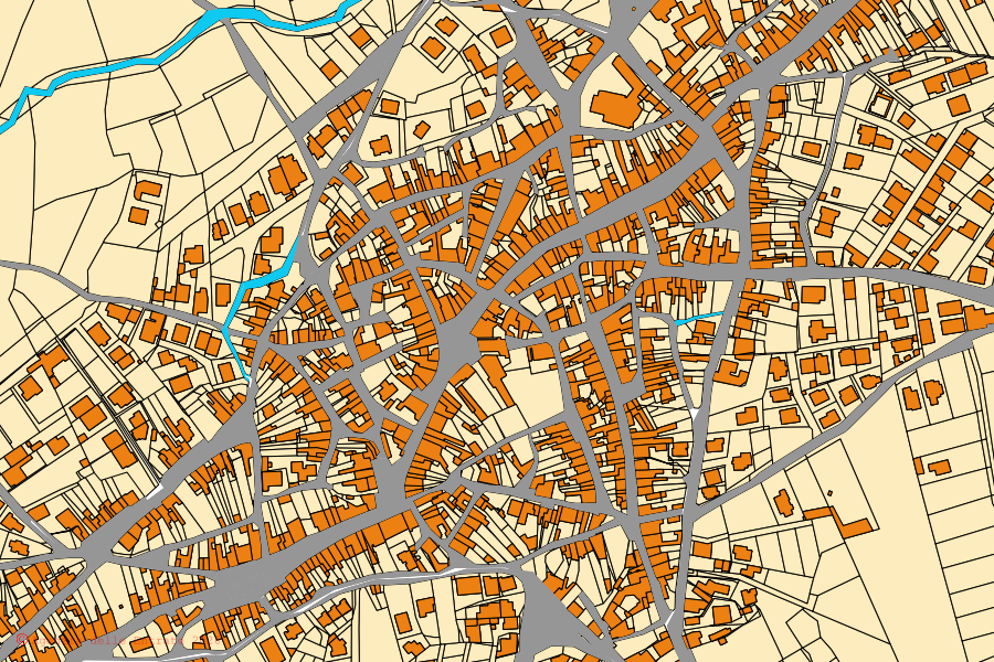 Plan cadastral du centre de Villamassargia : parcelles et bâtiments, cartographie de l'Agenzia delle Entrate