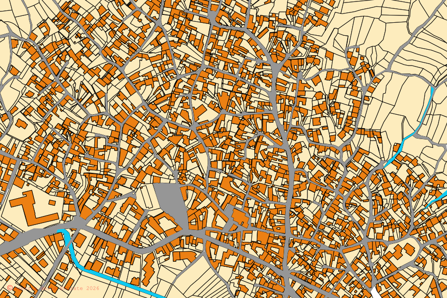 Plan cadastral du centre de Villaputzu : parcelles et bâtiments, cartographie de l'Agenzia delle Entrate