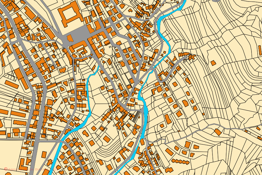 Plan cadastral du centre de Villar Perosa : parcelles et bâtiments, cartographie de l'Agenzia delle Entrate