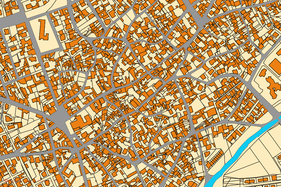 Plan cadastral du centre de Villasor : parcelles et bâtiments, cartographie de l'Agenzia delle Entrate