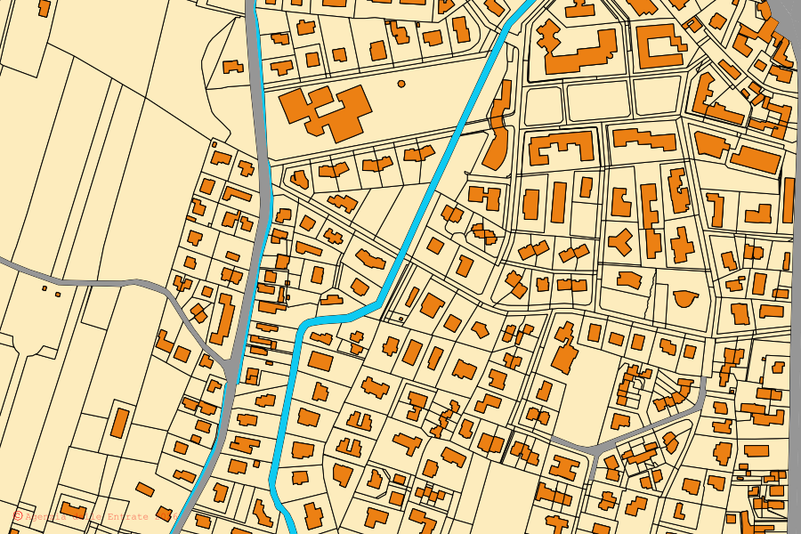 Plan cadastral du centre de Villorba : parcelles et bâtiments, cartographie de l'Agenzia delle Entrate