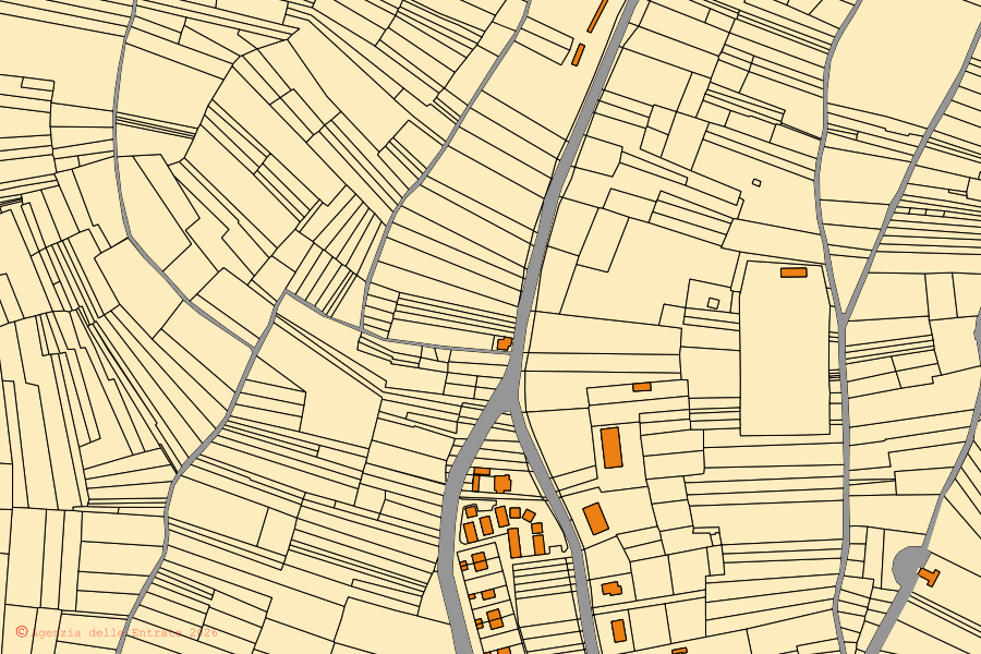 Plan cadastral du centre de Vittorito : parcelles et bâtiments, cartographie de l'Agenzia delle Entrate