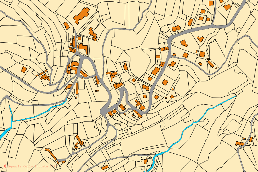 Plan cadastral du centre de Zovencedo : parcelles et bâtiments, cartographie de l'Agenzia delle Entrate