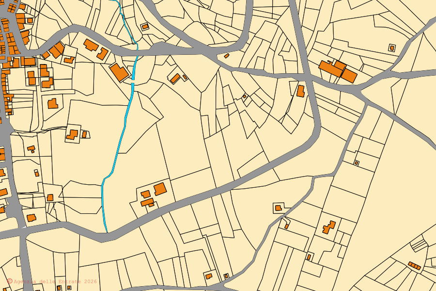 Mapa cadastral do centro de Acquaviva Collecroce: parcelas e edifícios, cartografia da Agenzia delle Entrate