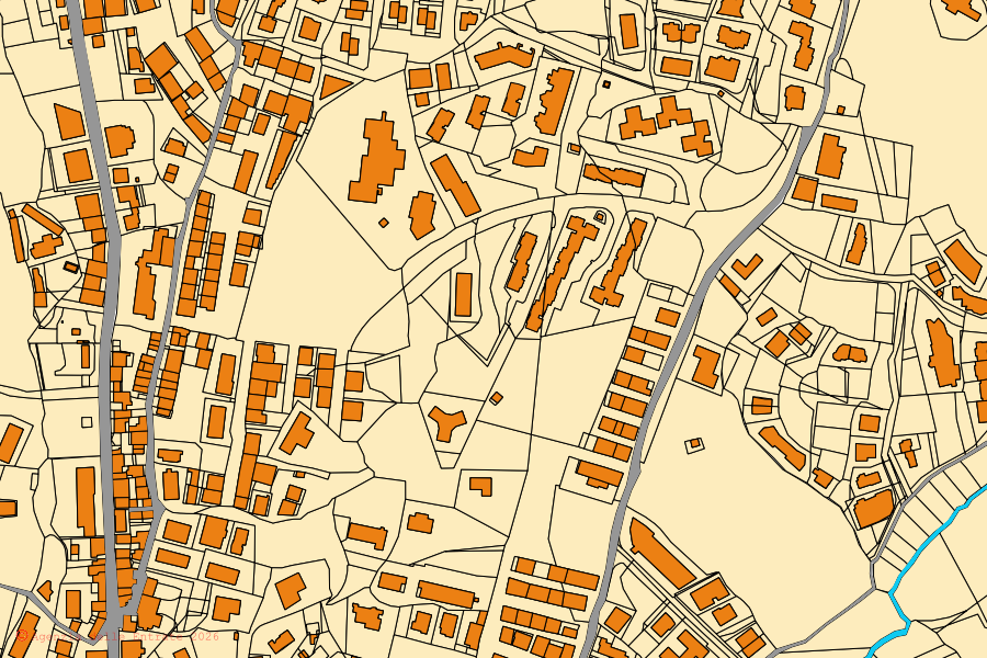 Mapa cadastral do centro de Acri: parcelas e edifícios, cartografia da Agenzia delle Entrate