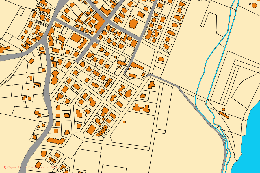 Mapa cadastral do centro de Agazzano: parcelas e edifícios, cartografia da Agenzia delle Entrate