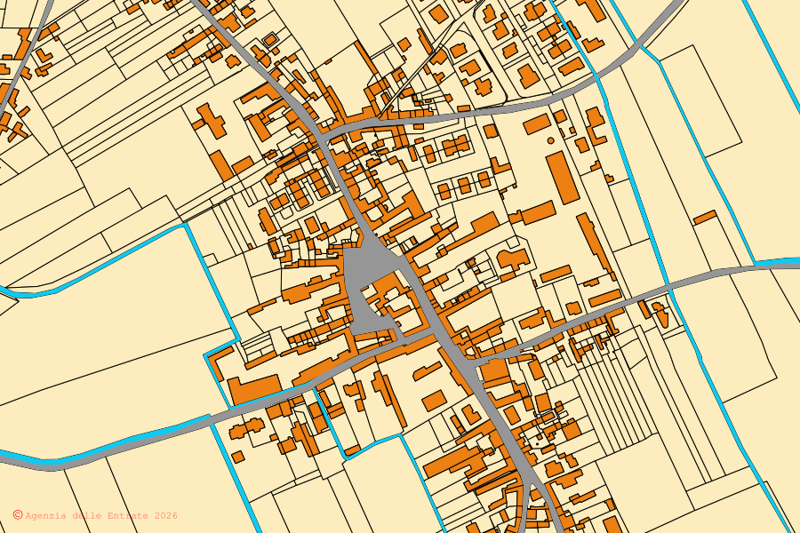 Mapa cadastral do centro de Alagna: parcelas e edifícios, cartografia da Agenzia delle Entrate
