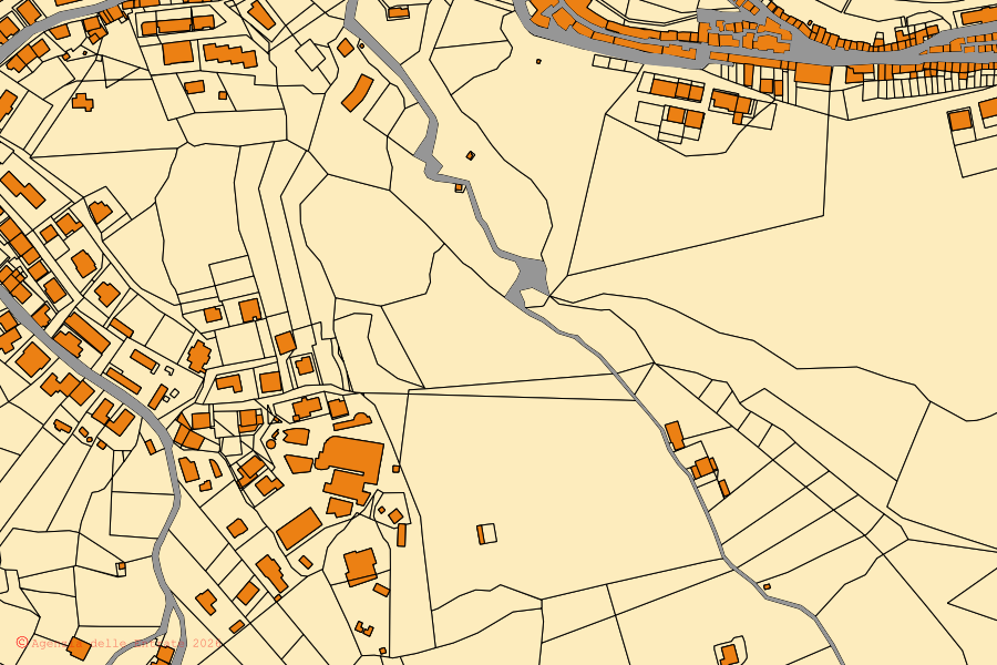Mapa cadastral do centro de Altomonte: parcelas e edifícios, cartografia da Agenzia delle Entrate