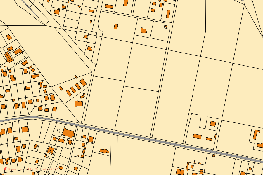 Mapa cadastral do centro de Aprilia: parcelas e edifícios, cartografia da Agenzia delle Entrate