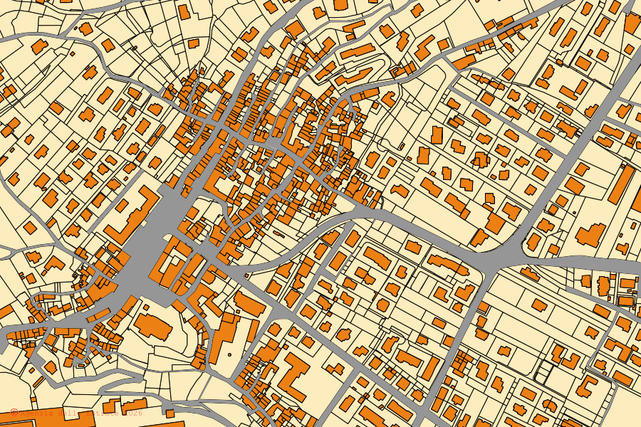 Mapa cadastral do centro de Arsiero: parcelas e edifícios, cartografia da Agenzia delle Entrate