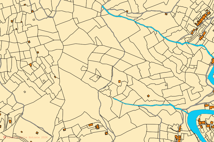 Mapa cadastral do centro de Avegno: parcelas e edifícios, cartografia da Agenzia delle Entrate