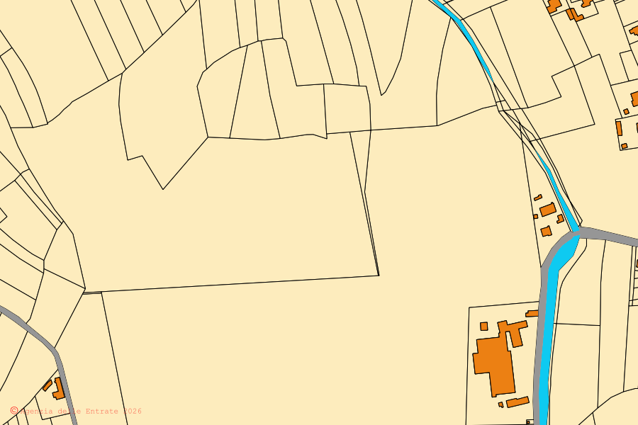 Mapa cadastral do centro de Bagnaria Arsa: parcelas e edifícios, cartografia da Agenzia delle Entrate