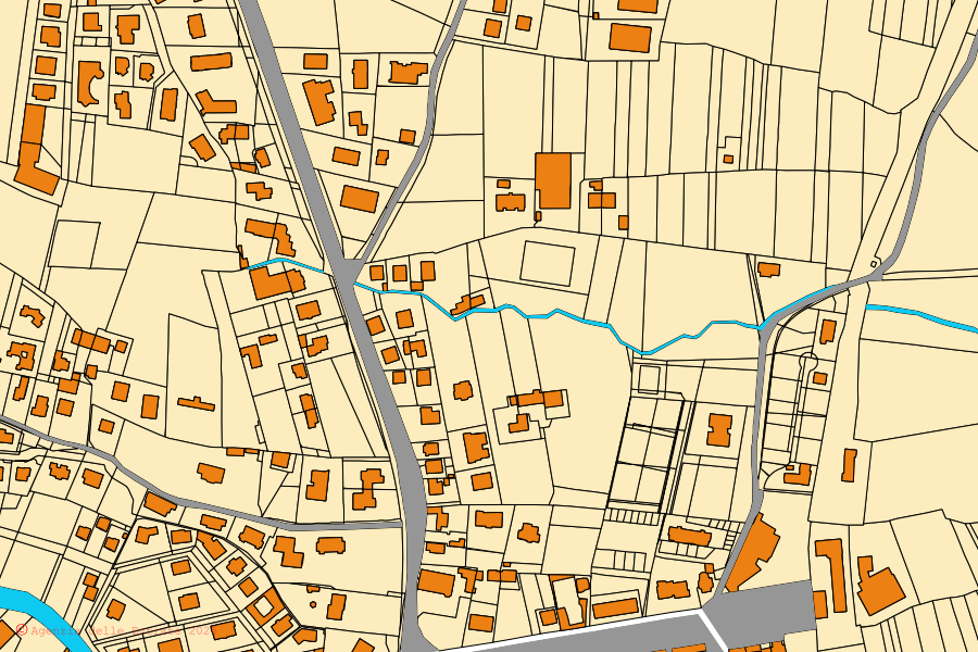 Mapa cadastral do centro de Barge: parcelas e edifícios, cartografia da Agenzia delle Entrate