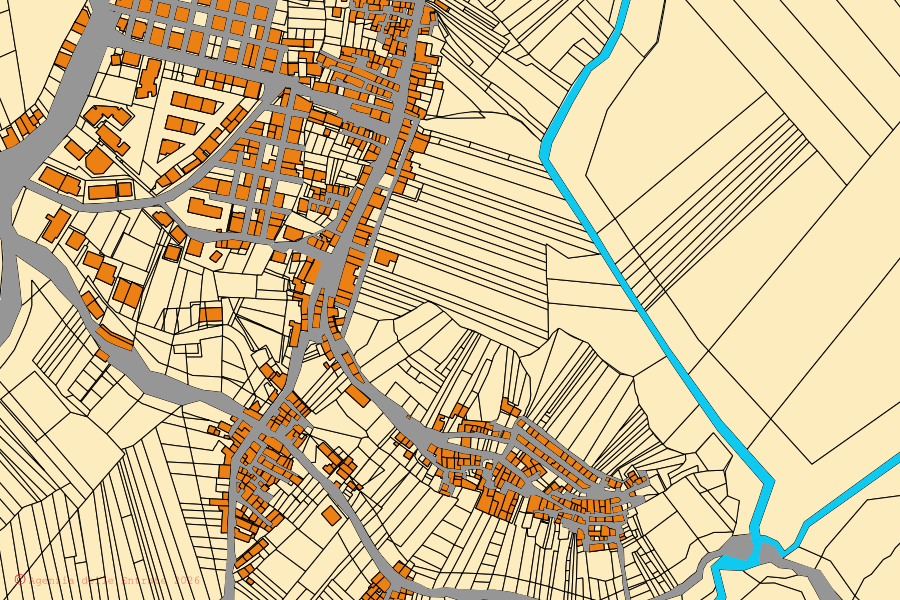 Mapa cadastral do centro de Blufi: parcelas e edifícios, cartografia da Agenzia delle Entrate