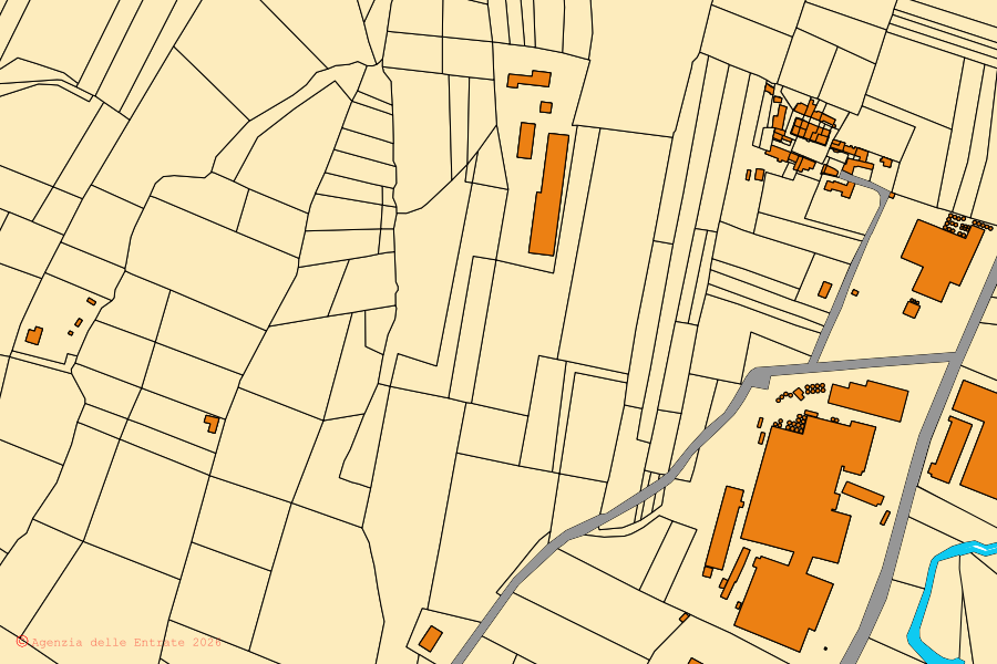 Mapa cadastral do centro de Bosnasco: parcelas e edifícios, cartografia da Agenzia delle Entrate