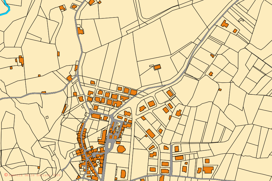 Mapa cadastral do centro de Briatico: parcelas e edifícios, cartografia da Agenzia delle Entrate