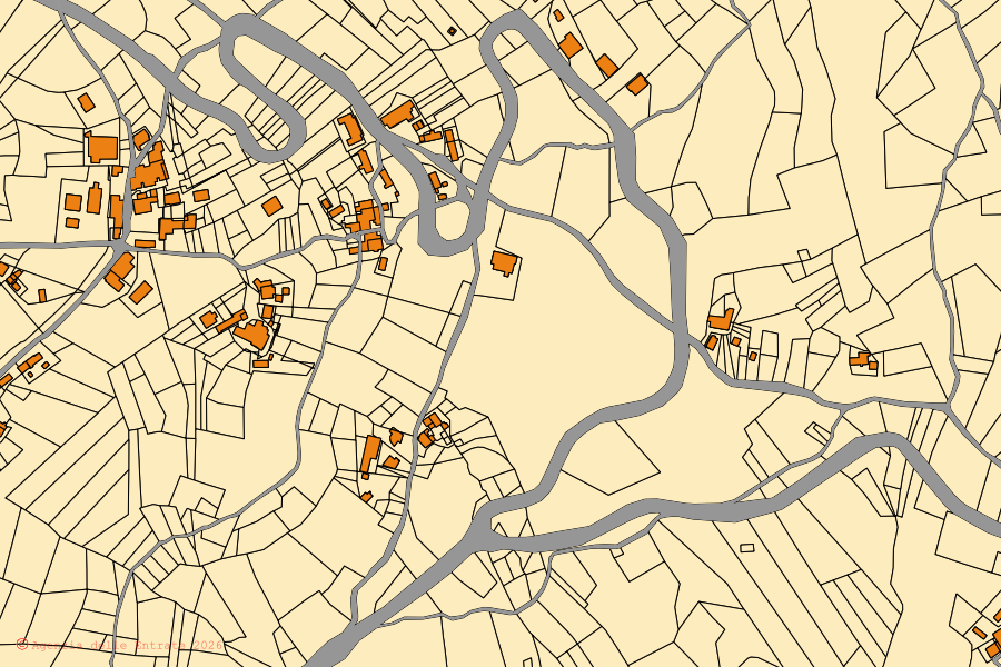 Mapa cadastral do centro de Brittoli: parcelas e edifícios, cartografia da Agenzia delle Entrate