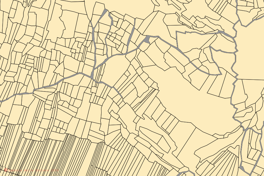 Mapa cadastral do centro de Calascio: parcelas e edifícios, cartografia da Agenzia delle Entrate