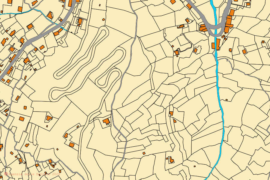 Mapa cadastral do centro de Camogli: parcelas e edifícios, cartografia da Agenzia delle Entrate