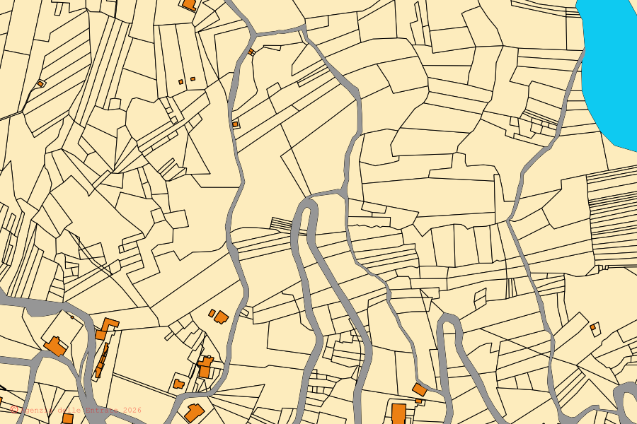 Mapa cadastral do centro de Campolattaro: parcelas e edifícios, cartografia da Agenzia delle Entrate