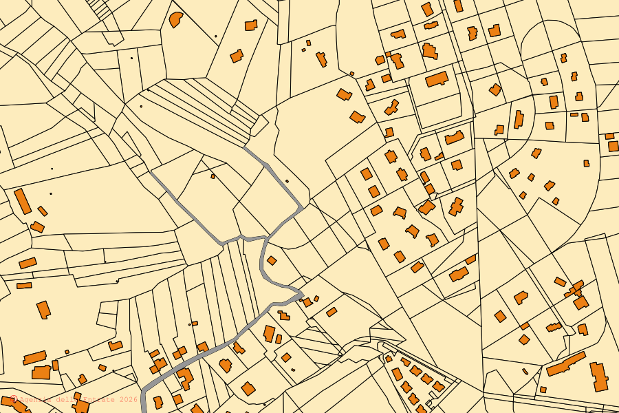Mapa cadastral do centro de Capena: parcelas e edifícios, cartografia da Agenzia delle Entrate