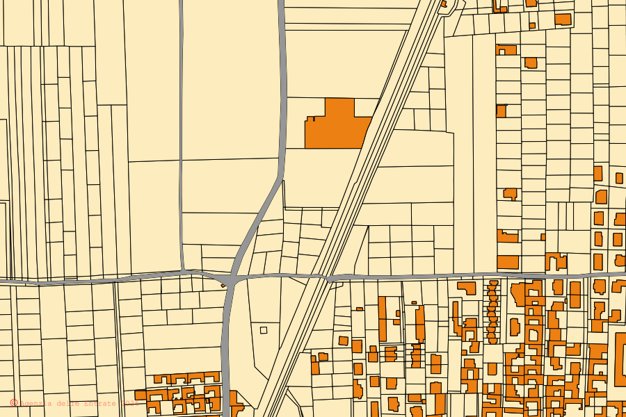 Mapa cadastral do centro de Capodrise: parcelas e edifícios, cartografia da Agenzia delle Entrate