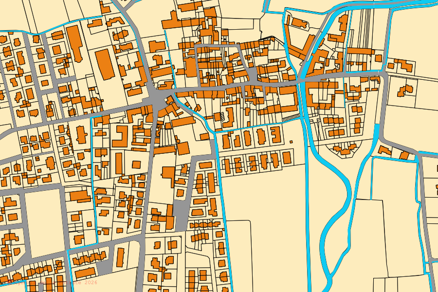 Mapa cadastral do centro de Capralba: parcelas e edifícios, cartografia da Agenzia delle Entrate