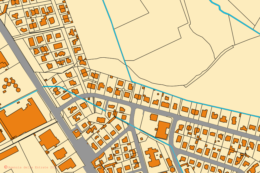 Mapa cadastral do centro de Caresanablot: parcelas e edifícios, cartografia da Agenzia delle Entrate