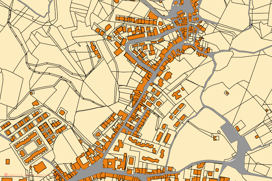 Mapa cadastral do centro de Castel Baronia: parcelas e edifícios, cartografia da Agenzia delle Entrate