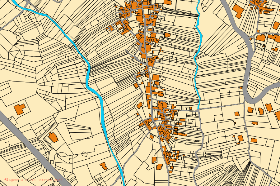 Mapa cadastral do centro de Castelpetroso: parcelas e edifícios, cartografia da Agenzia delle Entrate