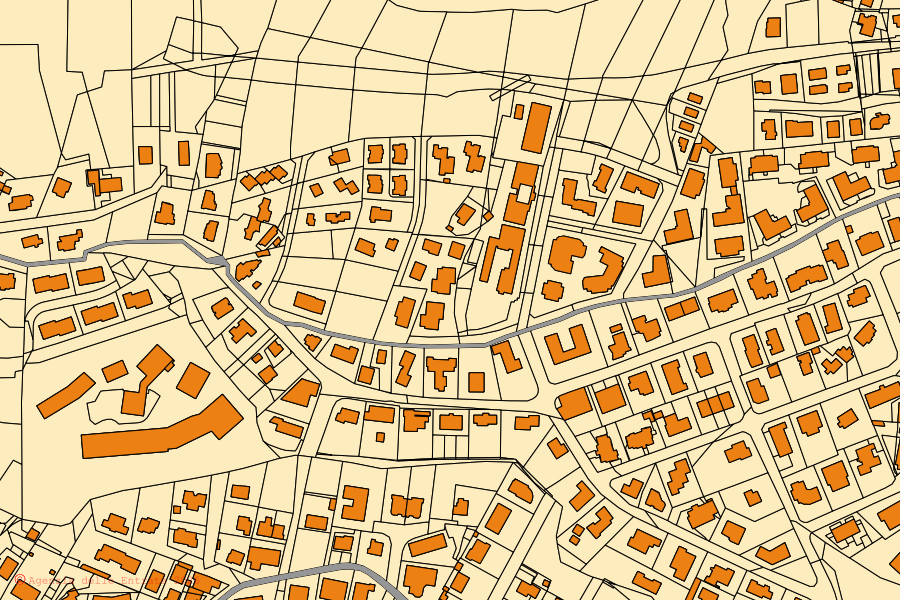 Mapa cadastral do centro de Castrolibero: parcelas e edifícios, cartografia da Agenzia delle Entrate