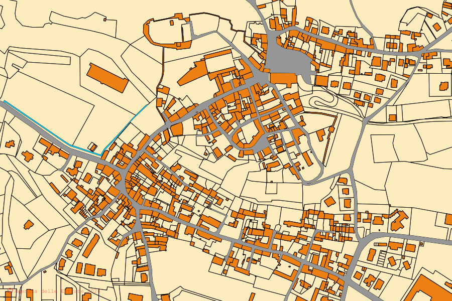 Mapa cadastral do centro de Cavriana: parcelas e edifícios, cartografia da Agenzia delle Entrate