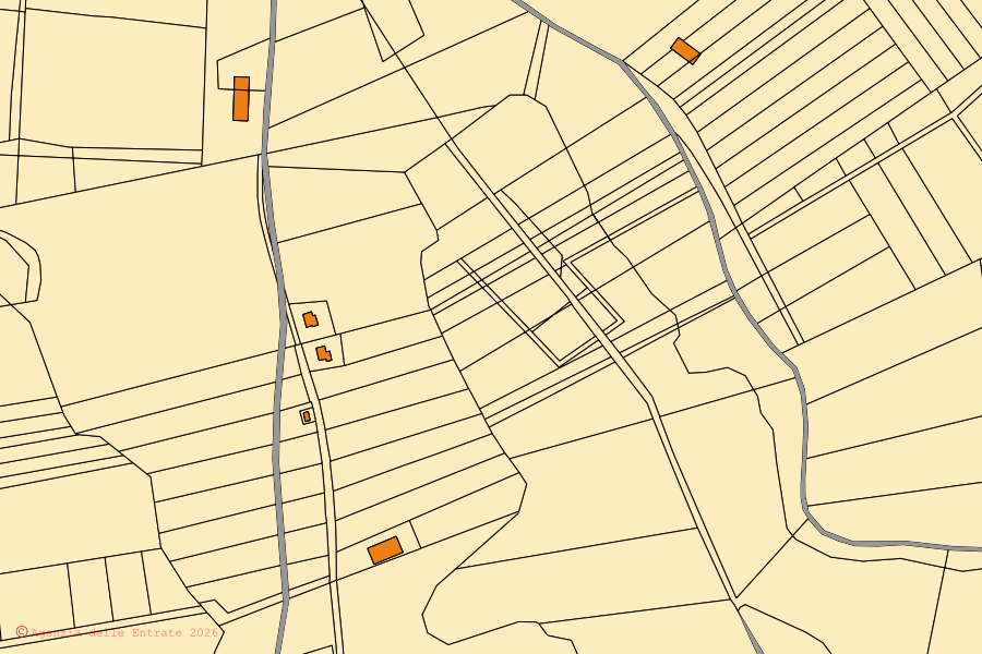 Mapa cadastral do centro de Celico: parcelas e edifícios, cartografia da Agenzia delle Entrate